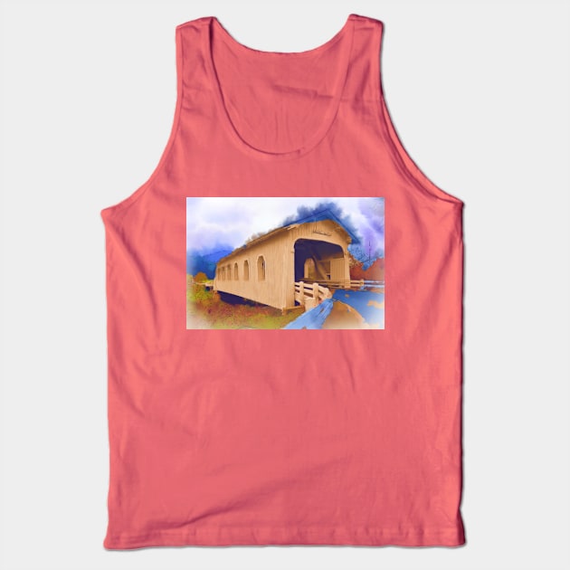 Grave Creek Covered Bridge In Watercolor Tank Top by KirtTisdale